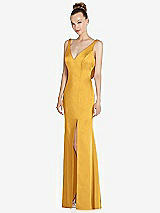 Alt View 1 Thumbnail - NYC Yellow Draped Cowl-Back Princess Line Dress with Front Slit