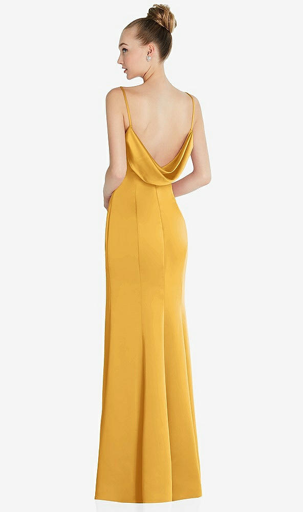 Front View - NYC Yellow Draped Cowl-Back Princess Line Dress with Front Slit