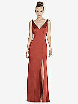 Rear View Thumbnail - Amber Sunset Draped Cowl-Back Princess Line Dress with Front Slit