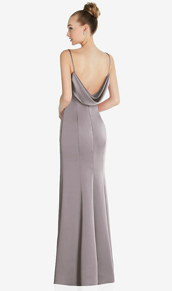 Front View - Cashmere Gray Draped Cowl-Back Princess Line Dress with Front Slit