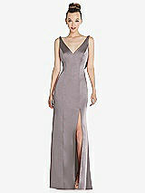 Rear View Thumbnail - Cashmere Gray Draped Cowl-Back Princess Line Dress with Front Slit