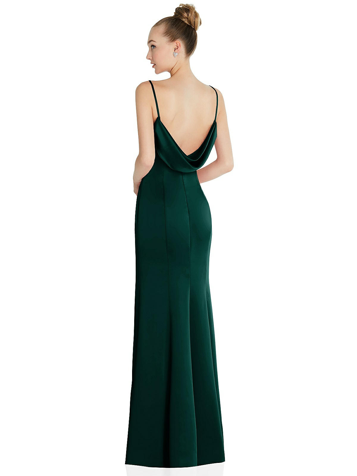 Draped Cowl-back Princess Line Bridesmaid Dress With Front Slit In