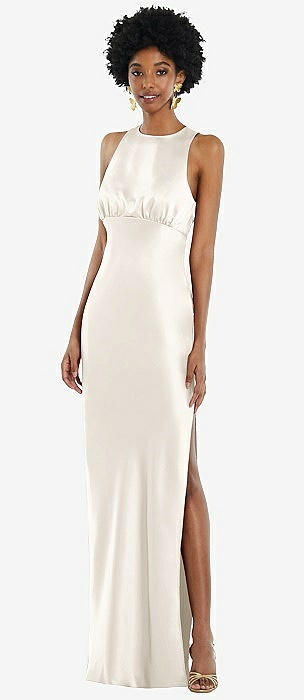B263018 Alluring Lux Charmeuse Fit and Flare Gown with Plunging V-Neckline  and Deep Cowl Back