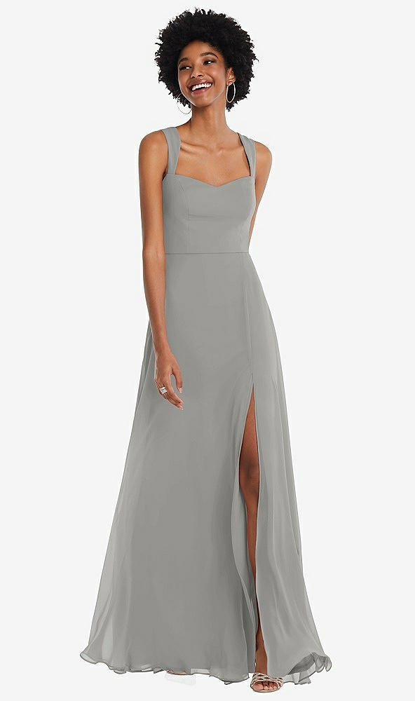 Front View - Chelsea Gray Contoured Wide Strap Sweetheart Maxi Dress