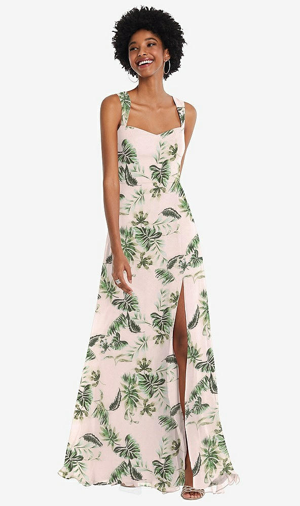 Front View - Palm Beach Print Contoured Wide Strap Sweetheart Maxi Dress