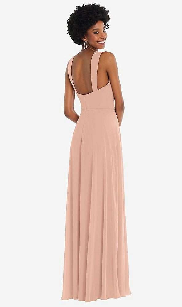 Back View - Pale Peach Contoured Wide Strap Sweetheart Maxi Dress