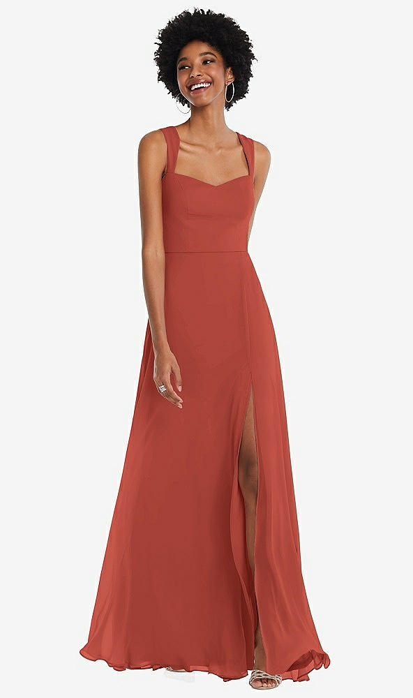 Front View - Amber Sunset Contoured Wide Strap Sweetheart Maxi Dress