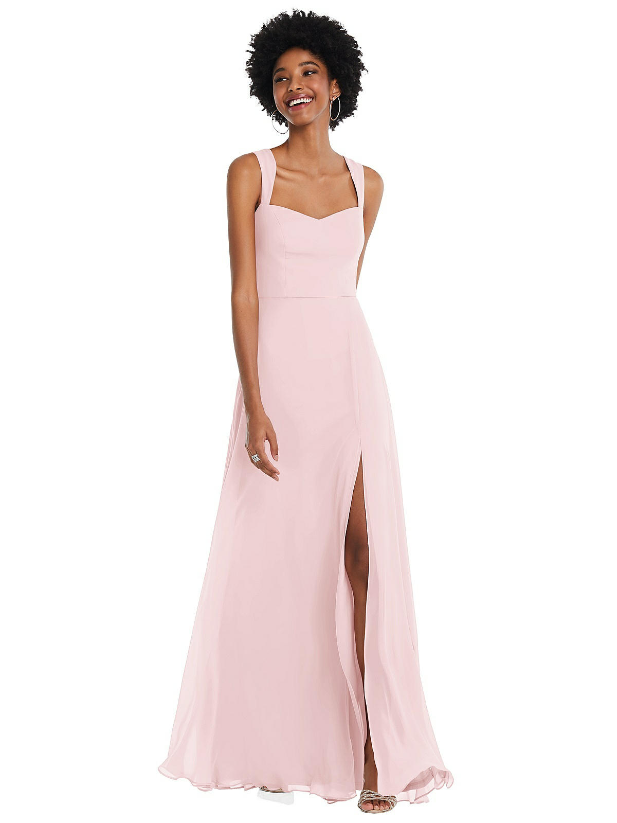 Contoured Wide Strap Sweetheart Maxi Bridesmaid Dress In Ballet