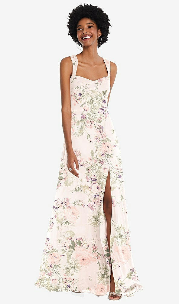 Front View - Blush Garden Contoured Wide Strap Sweetheart Maxi Dress
