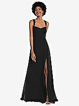 Front View Thumbnail - Black Contoured Wide Strap Sweetheart Maxi Dress