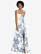 Front View Thumbnail - Cottage Rose Dusk Blue Contoured Wide Strap Sweetheart Maxi Dress