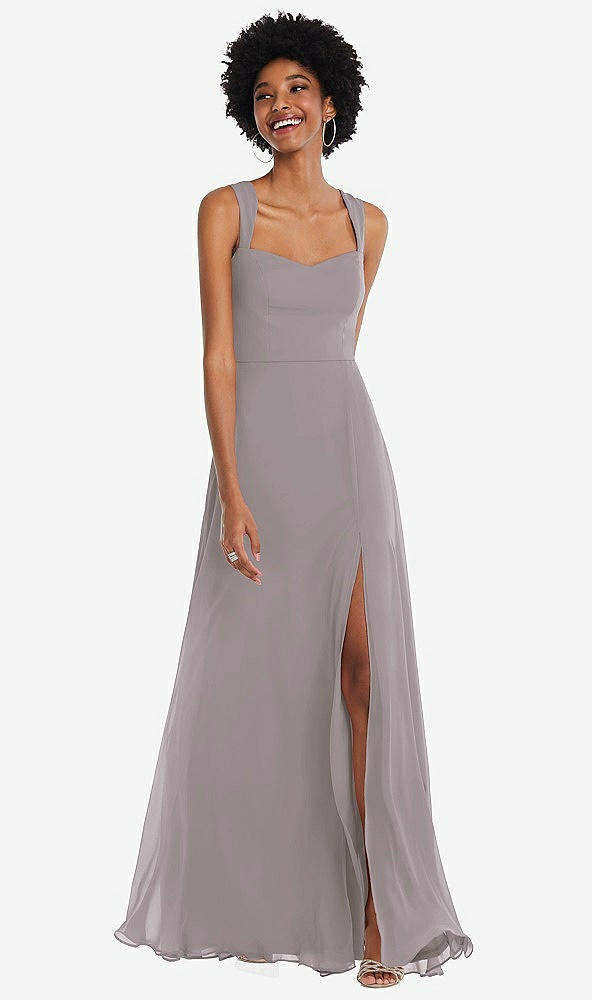Front View - Cashmere Gray Contoured Wide Strap Sweetheart Maxi Dress