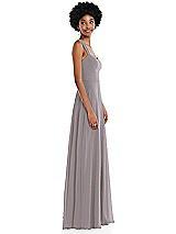 Side View Thumbnail - Cashmere Gray Contoured Wide Strap Sweetheart Maxi Dress