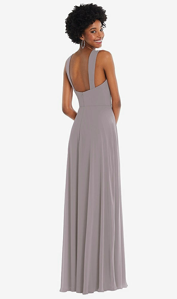 Back View - Cashmere Gray Contoured Wide Strap Sweetheart Maxi Dress