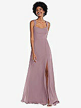 Front View Thumbnail - Dusty Rose Contoured Wide Strap Sweetheart Maxi Dress