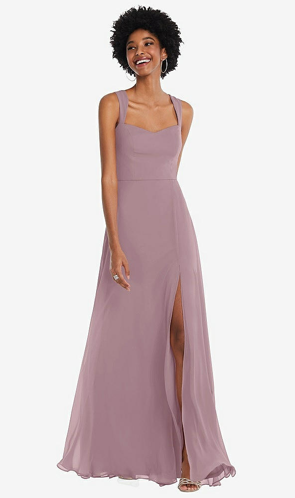 Front View - Dusty Rose Contoured Wide Strap Sweetheart Maxi Dress