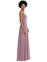 Side View Thumbnail - Dusty Rose Contoured Wide Strap Sweetheart Maxi Dress