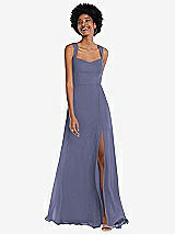 Front View Thumbnail - French Blue Contoured Wide Strap Sweetheart Maxi Dress