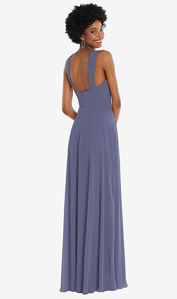 Back View - French Blue Contoured Wide Strap Sweetheart Maxi Dress