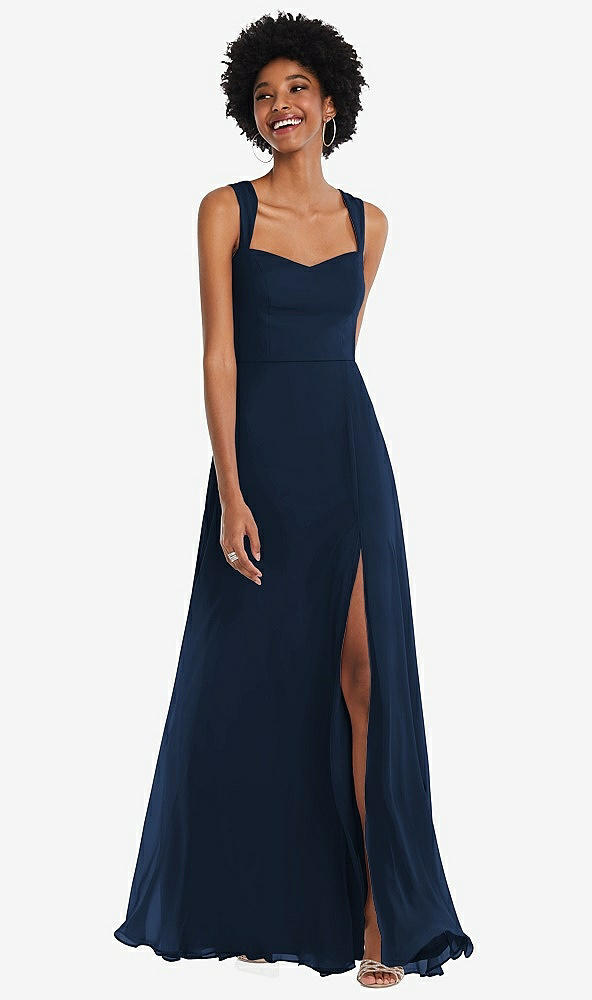 Front View - Midnight Navy Contoured Wide Strap Sweetheart Maxi Dress