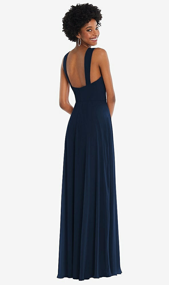 Back View - Midnight Navy Contoured Wide Strap Sweetheart Maxi Dress