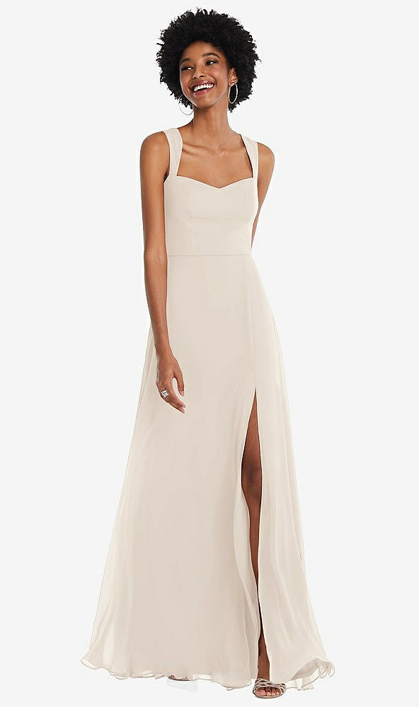 Front View - Oat Contoured Wide Strap Sweetheart Maxi Dress