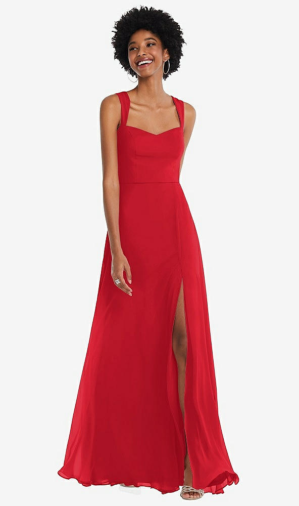 Front View - Parisian Red Contoured Wide Strap Sweetheart Maxi Dress