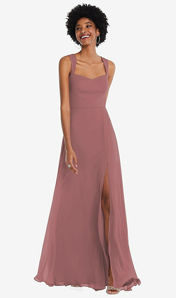 Front View - Rosewood Contoured Wide Strap Sweetheart Maxi Dress