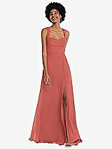 Front View Thumbnail - Coral Pink Contoured Wide Strap Sweetheart Maxi Dress