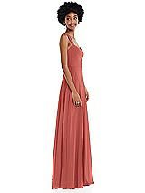 Side View Thumbnail - Coral Pink Contoured Wide Strap Sweetheart Maxi Dress