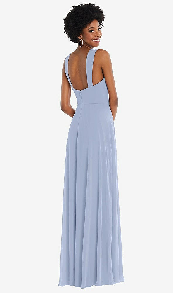 Back View - Sky Blue Contoured Wide Strap Sweetheart Maxi Dress