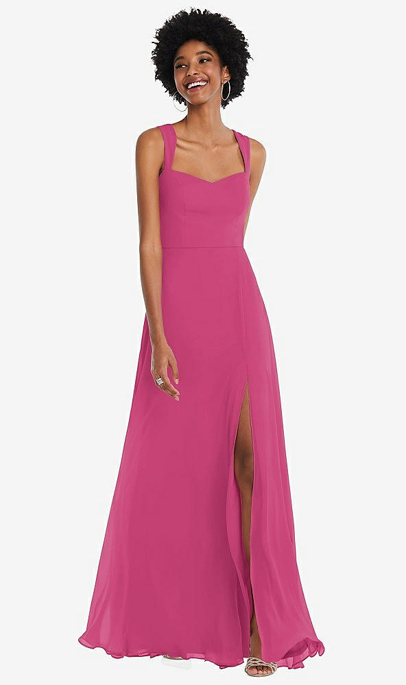 Front View - Tea Rose Contoured Wide Strap Sweetheart Maxi Dress