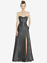 Front View Thumbnail - Gunmetal Bow Cuff Strapless Satin Ball Gown with Pockets