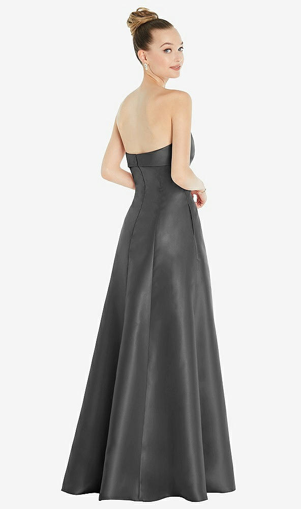 Back View - Gunmetal Bow Cuff Strapless Satin Ball Gown with Pockets