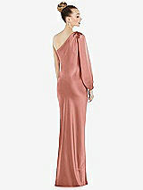 Rear View Thumbnail - Desert Rose One-Shoulder Puff Sleeve Maxi Bias Dress with Side Slit