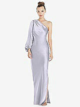 Front View Thumbnail - Silver Dove One-Shoulder Puff Sleeve Maxi Bias Dress with Side Slit