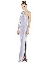 Side View Thumbnail - Silver Dove One-Shoulder Puff Sleeve Maxi Bias Dress with Side Slit