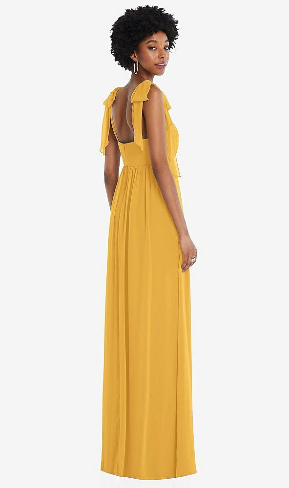 Back View - NYC Yellow Convertible Tie-Shoulder Empire Waist Maxi Dress