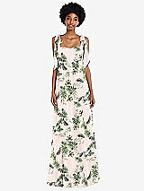Front View Thumbnail - Palm Beach Print Convertible Tie-Shoulder Empire Waist Maxi Dress