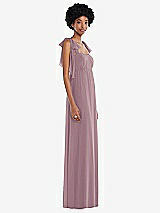 Side View Thumbnail - Dusty Rose Convertible Tie-Shoulder Empire Waist Maxi Dress