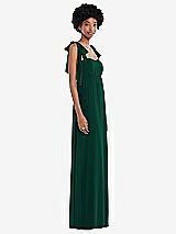 Side View Thumbnail - Hunter Green Convertible Tie-Shoulder Empire Waist Maxi Dress
