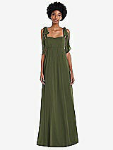 Front View Thumbnail - Olive Green Convertible Tie-Shoulder Empire Waist Maxi Dress