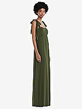 Side View Thumbnail - Olive Green Convertible Tie-Shoulder Empire Waist Maxi Dress