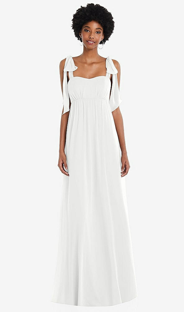 Front View - White Convertible Tie-Shoulder Empire Waist Maxi Dress