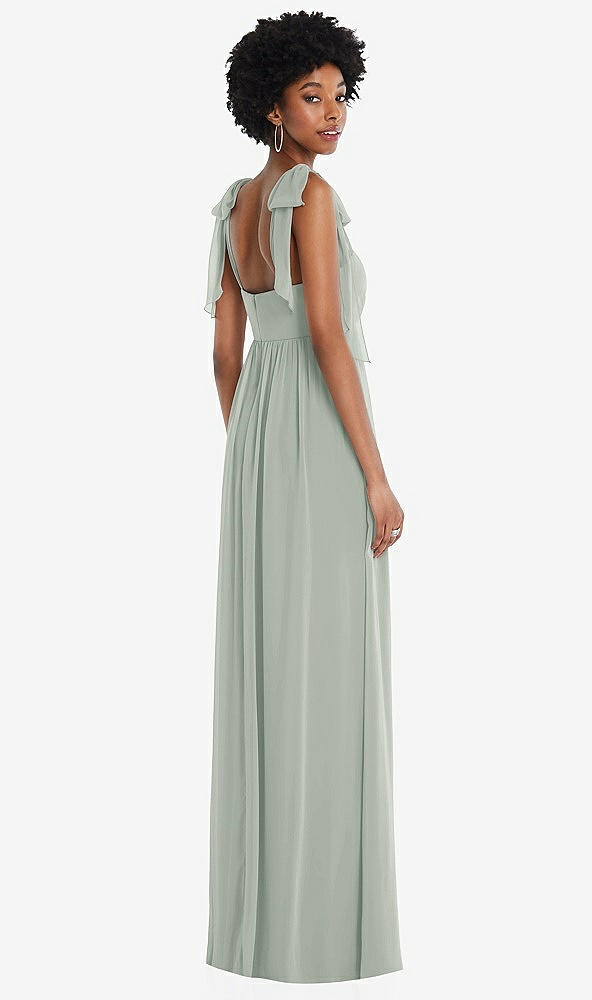 Back View - Willow Green Convertible Tie-Shoulder Empire Waist Maxi Dress