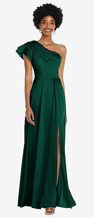 One sleeve shop green dress