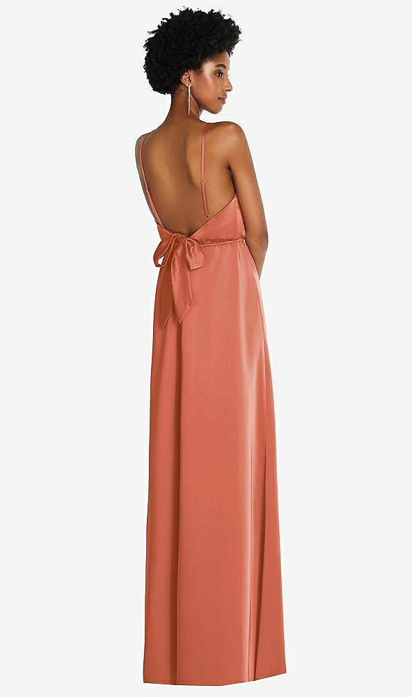 Back View - Terracotta Copper Low Tie-Back Maxi Dress with Adjustable Skinny Straps