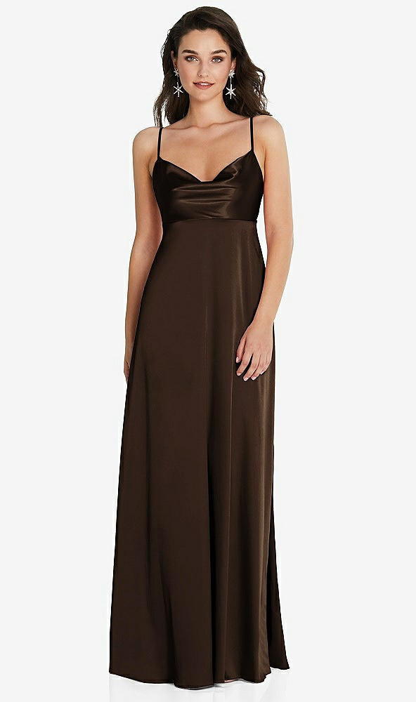 Front View - Espresso Cowl-Neck Empire Waist Maxi Dress with Adjustable Straps