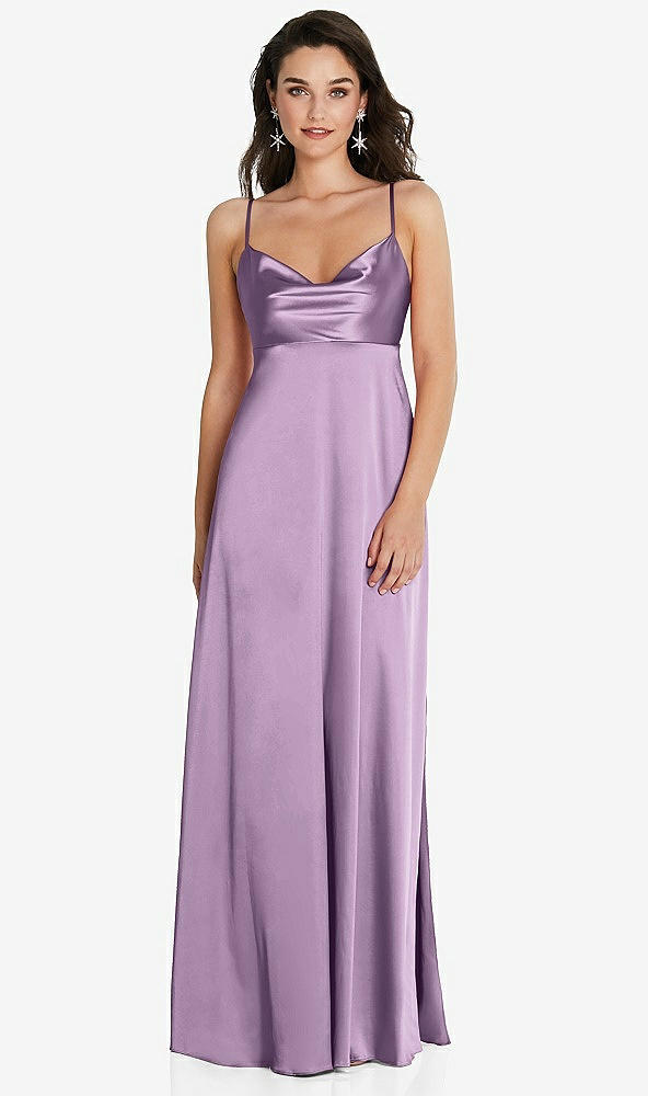 Front View - Wood Violet Cowl-Neck Empire Waist Maxi Dress with Adjustable Straps