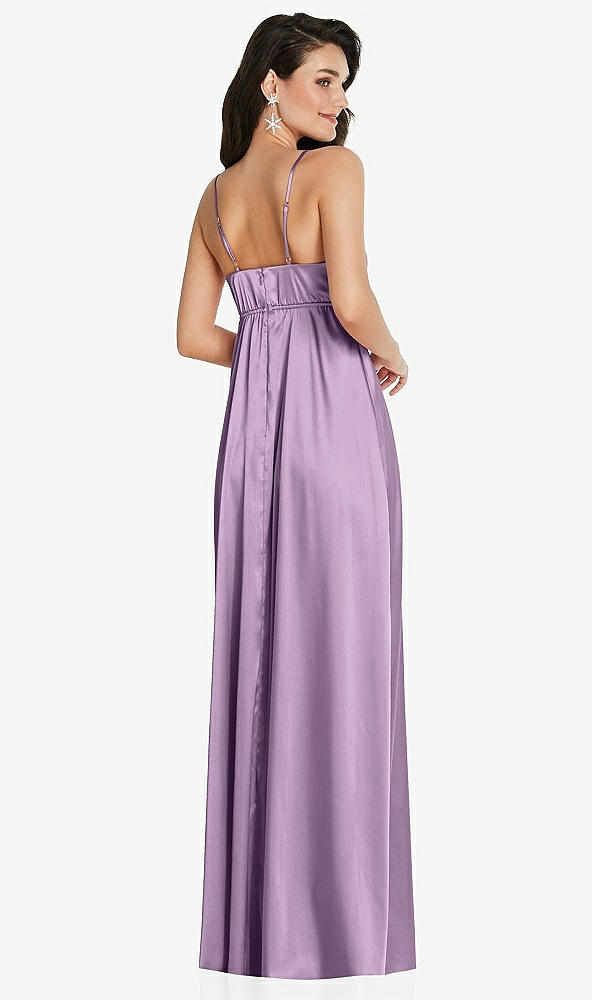 Back View - Wood Violet Cowl-Neck Empire Waist Maxi Dress with Adjustable Straps